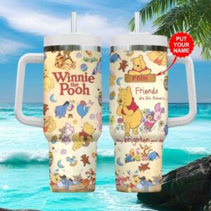 Personalized Winnie the Pooh and Friends Tumbler Custom Name “Friends Brighten Your Day”