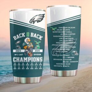 Philadelphia Eagles Back 2 Back 2024 2025 NFC East Division Champions Roster Player Names Graphic Tumbler