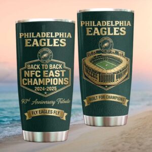 Philadelphia Eagles Back To Back NFC East Champions 2024 2025 93rd Anniversary Tribute Stainless STumblerl Tumbler