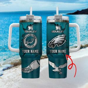 Philadelphia Eagles NFL Distressed Metal Texture Custom Name Tumbler