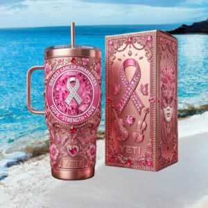 Pink Ribbon Breast Cancer Awareness Hope Strength Love Yeti Style Tumbler