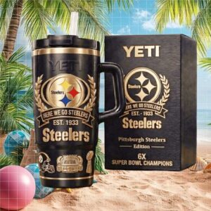 Pittsburgh Steelers 6X Super Bowl Champions Yeti Style Tumbler with Handle