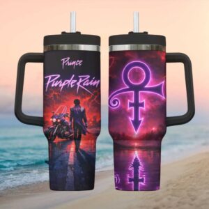 Prince Purple Rain Movie 40th Anniversary Silhouette & Symbol 40oz Tumbler with Handle