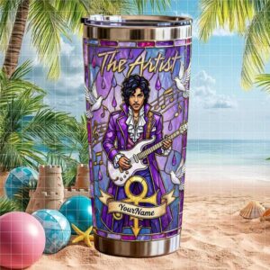 Prince The Artist Purple Rain Stained Glass Style Custom Name Music Tumbler