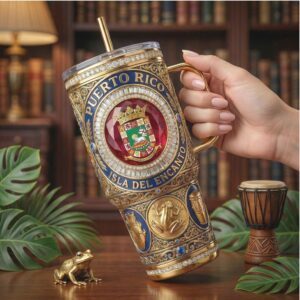 Puerto Rico Collector's Edition 40oz Tumbler Jeweled Crest with Coquí Frog Details