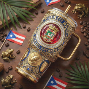 Puerto Rico Collector's Edition 40oz Tumbler Jeweled Crest with Coquí Frog Details