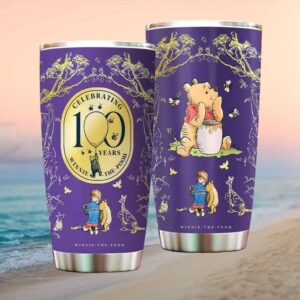 Purple Vintage Winnie the Pooh 100th Anniversary Gold Logo Character Tumbler
