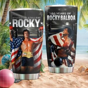 Rocky Balboa 50 Years 1976 2026 Sylvester Stallone American Flag Boxing Tumbler
