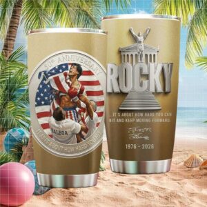 Rocky Balboa 50th Anniversary 1976 2026 Gold Commemorative Tumbler