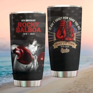 Rocky Balboa 50th Anniversary “Never Stay Down” Boxing Gloves Black Tumbler