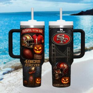 San Francisco 49ers Faithful To The Bay Halloween Skull & Pumpkin 40oz Tumbler