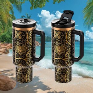 Sarcastic Mandala Gold & Black “Fuck It” Pattern Insulated Tumbler