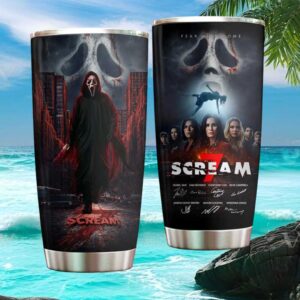 Scream 7 Fear Hits Home Ghostface & Cast Signature Tumbler
