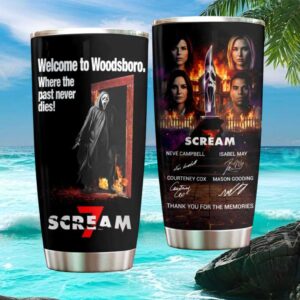 Scream 7 Ghostface Doorway Woodsboro Scene Cast Autograph Tumbler