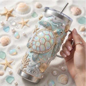Sea Turtle Opal & Pearl Coastal Embossed 40oz Insulated Tumbler