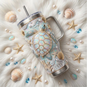 Sea Turtle Opal & Pearl Coastal Embossed 40oz Insulated Tumbler