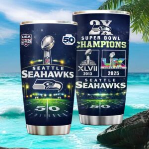 Seattle Seahawks 2X Super Bowl Champions 2013 2025 Anniversary Edition Tumbler