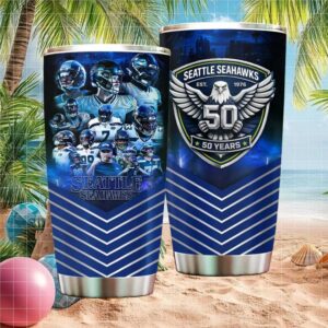 Seattle Seahawks 50 Years Anniversary Players Montage 20oz Travel Tumbler
