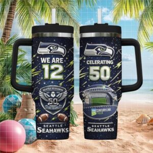 Seattle Seahawks 50th Anniversary “Celerating 50” 40oz Tumbler with Handle