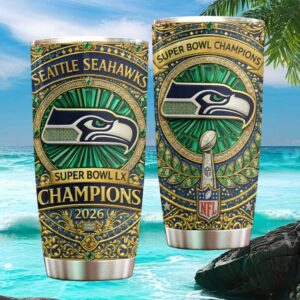 Seattle Seahawks Super Bowl LX Champions 2026 Gold Jewel Edition Tumbler