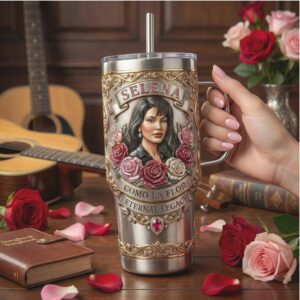 Selena Quintanilla “Como La Flor” 40oz Tumbler, 3D Floral Eternal Legacy Tribute Tumbler