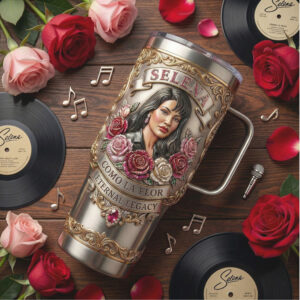 Selena Quintanilla “Como La Flor” 40oz Tumbler, 3D Floral Eternal Legacy Tribute Tumbler
