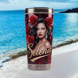 Selena Quintanilla Red Rose Tribute Tumbler Glitter & Rhinestone Style