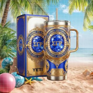 Sigma Gamma Rho Sorority 1922 Royal Blue & Gold Jeweled Crest 3D Tumbler