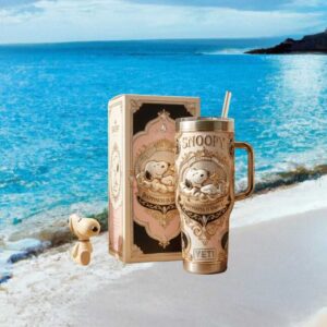 Snoopy “Happiness is Simple” 3D Pink & Gold Ornamental Luxury Tumbler