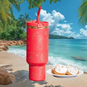 Spooky Holiday Spirit Red Christmas Tumbler with Gold Gothic Graphics