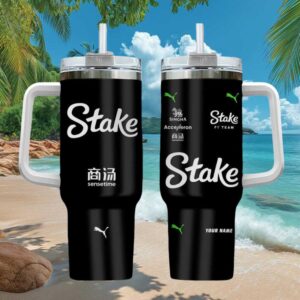 Stake F1 Team Kick Sauber Personalized Tumbler Sleek Black & Neon Green