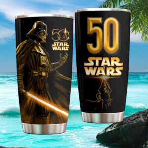 Star Wars 50th Anniversary Darth Vader Golden Saber Silhouette Black Stainless Tumbler