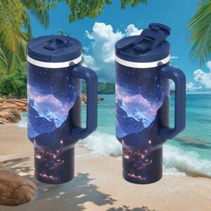 Starry Night Mountain Landscape & City Lights Aesthetic Travel Tumbler