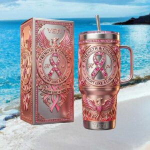 Strength & Courage Phoenix Pink Ribbon 3D Engraved Breast Cancer Tumbler