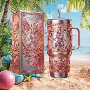 Strength & Courage Pink Ribbon Breast Cancer Awareness Phoenix Tumbler