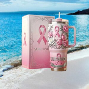 Survivor Fight Like A Girl Breast Cancer Awareness 3D Boxing Gloves Tumbler