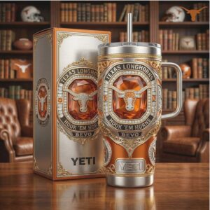 Texas Longhorns Bevo Custom Embossed 40oz Tumbler with Handle