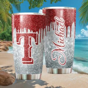 Texas Rangers Personalized Glitter Drip Tumbler Custom Name