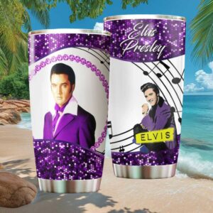 The King Elvis Presley Purple Diamond Pattern Music Notes Travel Tumbler