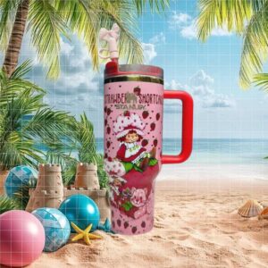 Vintage Strawberry Shortcake Pink 40oz Tumbler with Bow Straw Topper