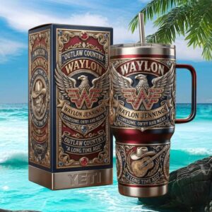 Waylon Jennings Outlaw Country Eagle Jeweled 3D 40oz Tumbler & Case