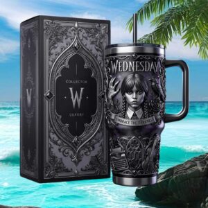 Wednesday Addams “Embrace The Darkness” Luxury Collector Tumbler 3D Gothic Embossed Stainless Steel Travel Tumbler