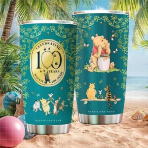 Winnie the Pooh 100th Anniversary Teal Stainless Steel Tumbler Classic Sketch Art
