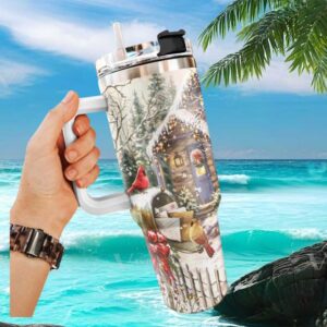 Winter Wonderland Red Cardinal & Snow Cabin Christmas Scenery Tumbler