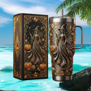 Witching Hour Gothic Autumn Magic Witch & Pumpkin Embossed 40oz Tumbler