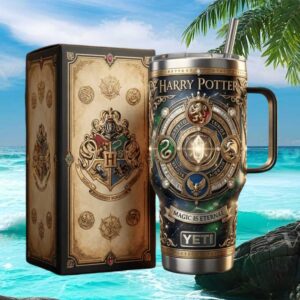 Wizarding World 40oz Tumbler with Collector's Box Magic Is Eternal Houses 3D Design