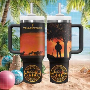 Yellowstone Sunset Silhouette Cowboy & Horses Dutton Ranch Tumbler