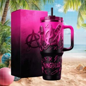 Yungblud Anarchy Pink and Black Punk Rock Ombre 40oz Tumbler