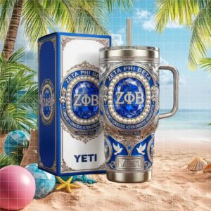 Zeta Phi Beta Sorority 1920 Blue Diamond & Pearl Jeweled 3D Insulated Tumbler