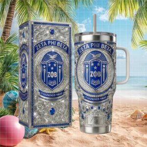 Zeta Phi Beta Sorority ZOB Shield Silver Rhinestone Luxury 40oz Tumbler